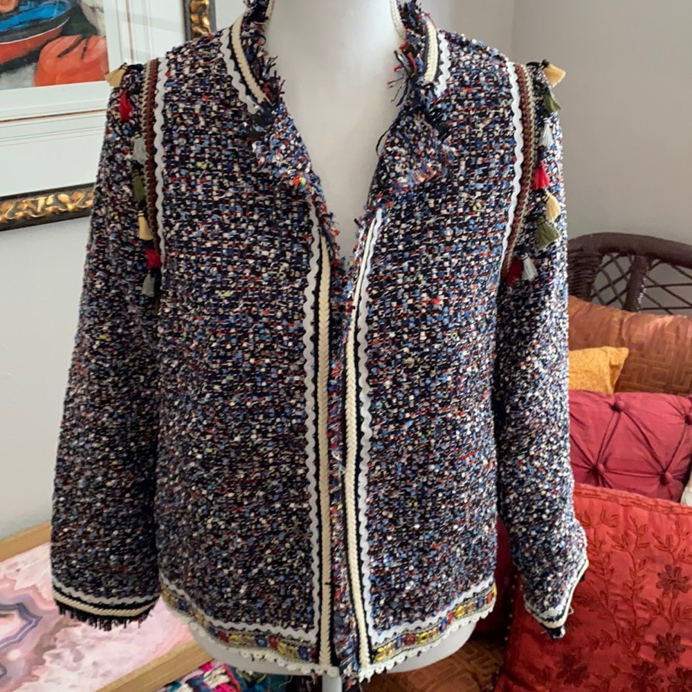 NWT Aiden Boucle multi blue jacket